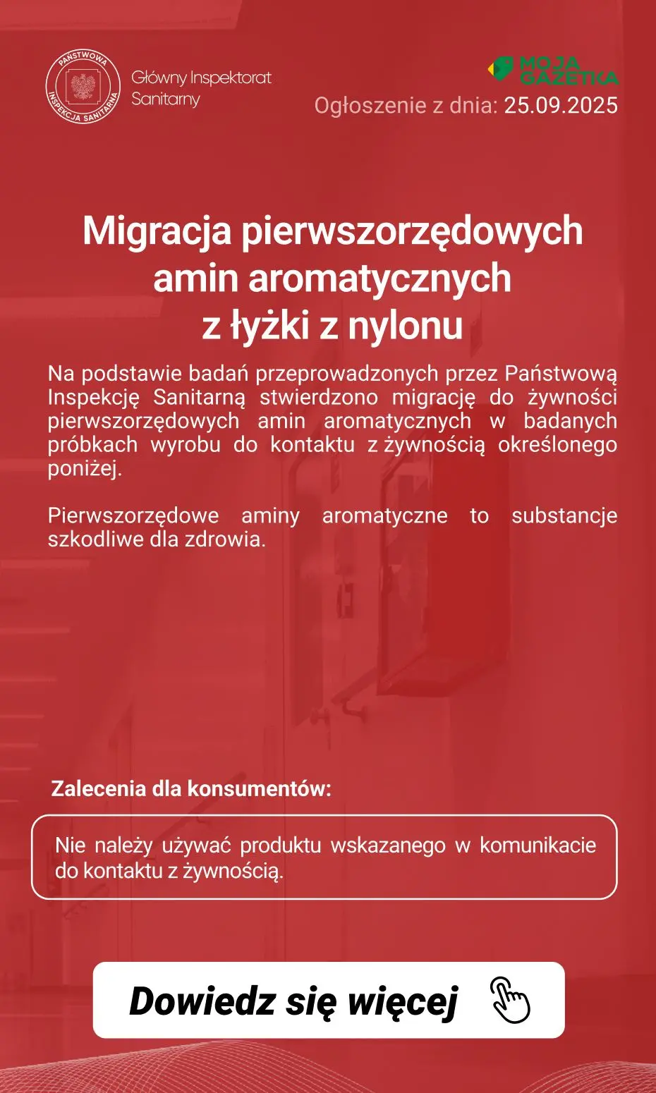 gazetka promocyjna Ostrzeżenia i alerty Ostrzeżenie publiczne dotyczące wyrobu do kontaktu z żywnością: Migracja pierwszorzędowych amin aromatycznych z łyżki z nylonu - Strona 2