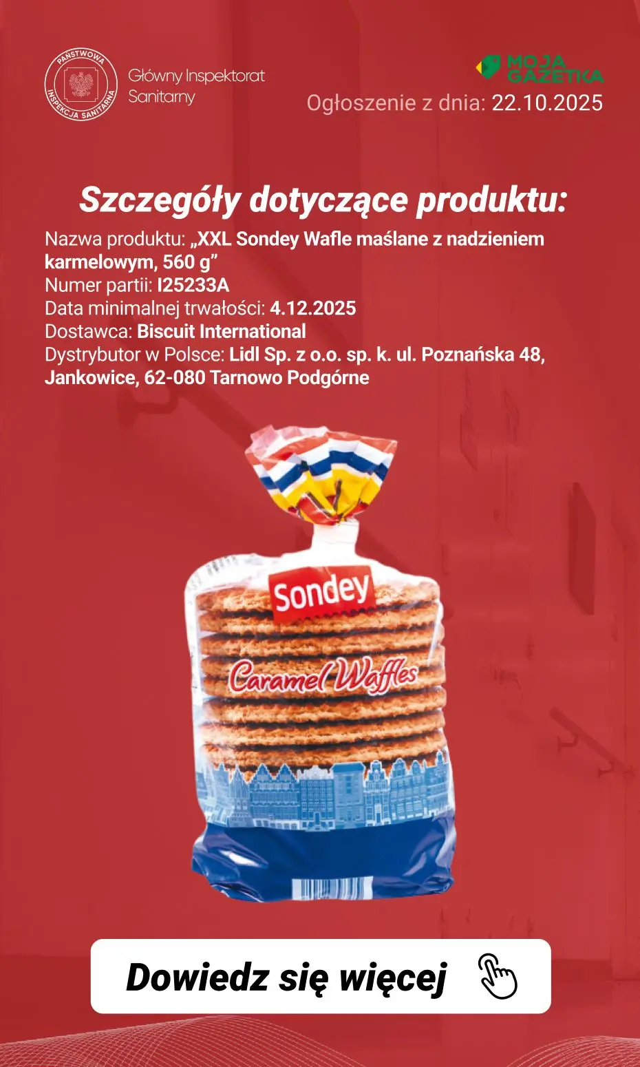 gazetka promocyjna Ostrzeżenia i alerty Ostrzeżenie publiczne dotyczące żywności: wycofanie partii wafli maślanych z nadzieniem karmelowym - Strona 3