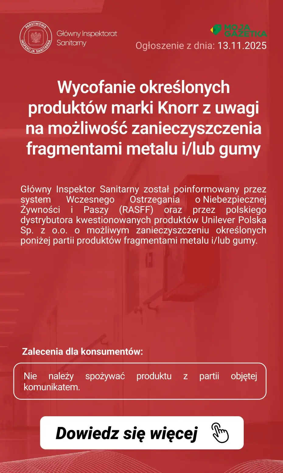 gazetka promocyjna Ostrzeżenia i alerty Ostrzeżenie publiczne dotyczące żywności: Wycofanie określonych produktów marki Knorr z uwagi na możliwość zanieczyszczenia fragmentami metalu i/lub gumy - Strona 2