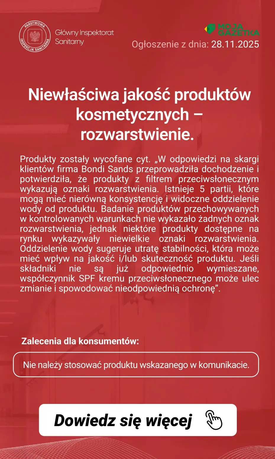 gazetka promocyjna Ostrzeżenia i alerty Ostrzeżenie publiczne dotyczące kosmetyków - Niewłaściwa jakość produktów kosmetycznych – rozwarstwienie. - Strona 2