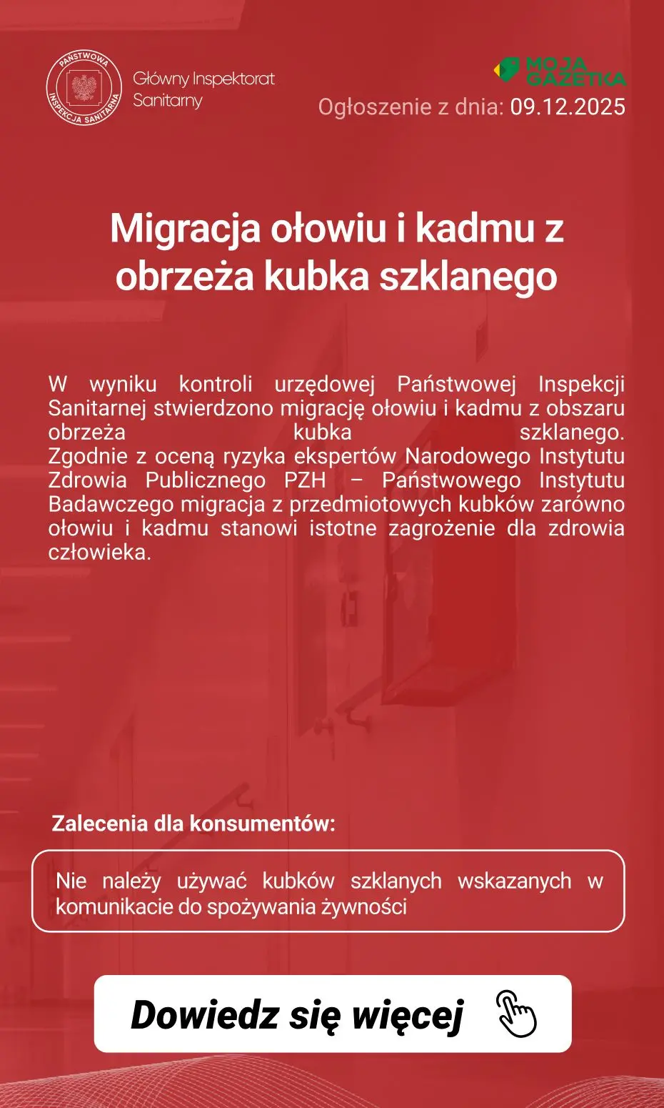 gazetka promocyjna Ostrzeżenia i alerty Ostrzeżenie publiczne dotyczące wyrobu do kontaktu z żywnością: Migracja ołowiu i kadmu z obrzeża kubka szklanego - Strona 2
