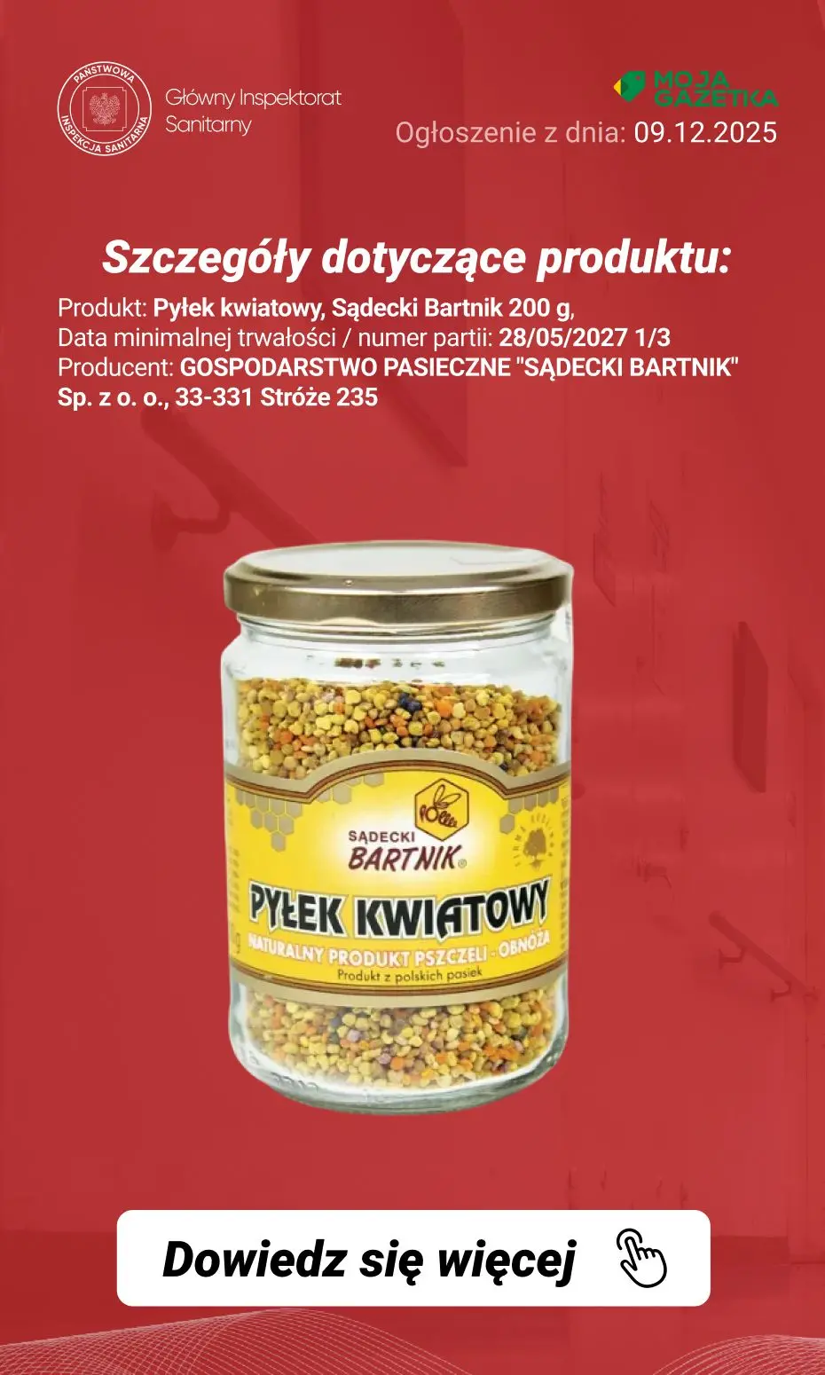 gazetka promocyjna Ostrzeżenia i alerty Ostrzeżenie publiczne dotyczące żywności: wysoki poziom alkaloidów pirolizydynowych w określonej partii pyłku kwiatowego - Strona 3