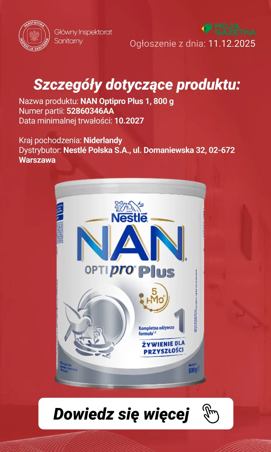 gazetka promocyjna Ostrzeżenia i alerty Ostrzeżenie publiczne dotyczące żywności: prewencyjne, dobrowolne wycofanie dwóch partii mleka modyfikowanego ze względu na wykrycie obecności mikroorganizmu Bacillus cereus na jednej z linii produkcyjnych - Strona 3