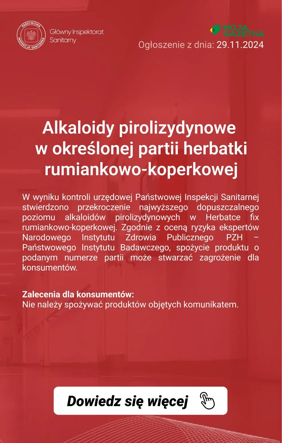 gazetka promocyjna Ostrzeżenia i alerty Ostrzeżenie publiczne dotyczące żywności: Alkaloidy pirolizydynowe w określonej partii herbatki rumiankowo-koperkowej - Strona 2