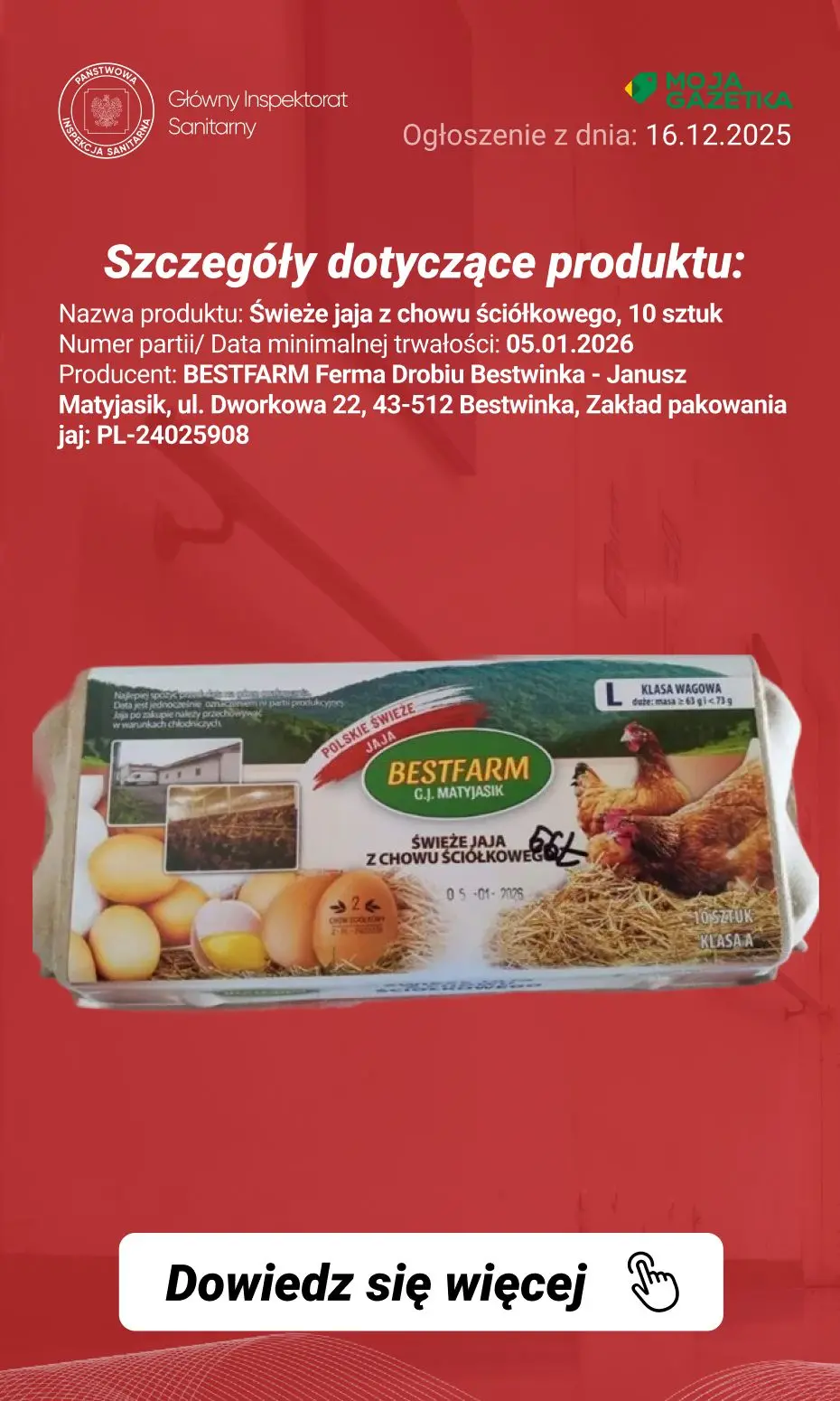 gazetka promocyjna Ostrzeżenia i alerty Ostrzeżenie publiczne dotyczące żywności: wykrycie obecności bakterii Salmonella spp. w treści oraz na powierzchni skorupek jaj - Strona 3