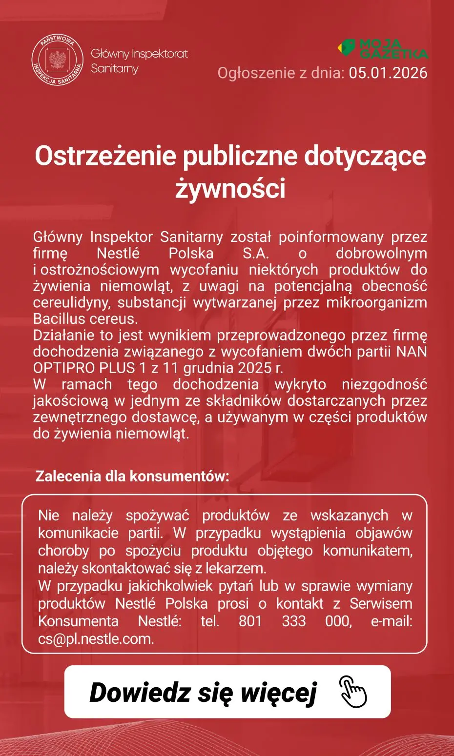 gazetka promocyjna Ostrzeżenia i alerty Ostrzeżenie publiczne dotyczące żywności: Dobrowolne wycofanie niektórych produktów do żywienia niemowląt - Strona 2