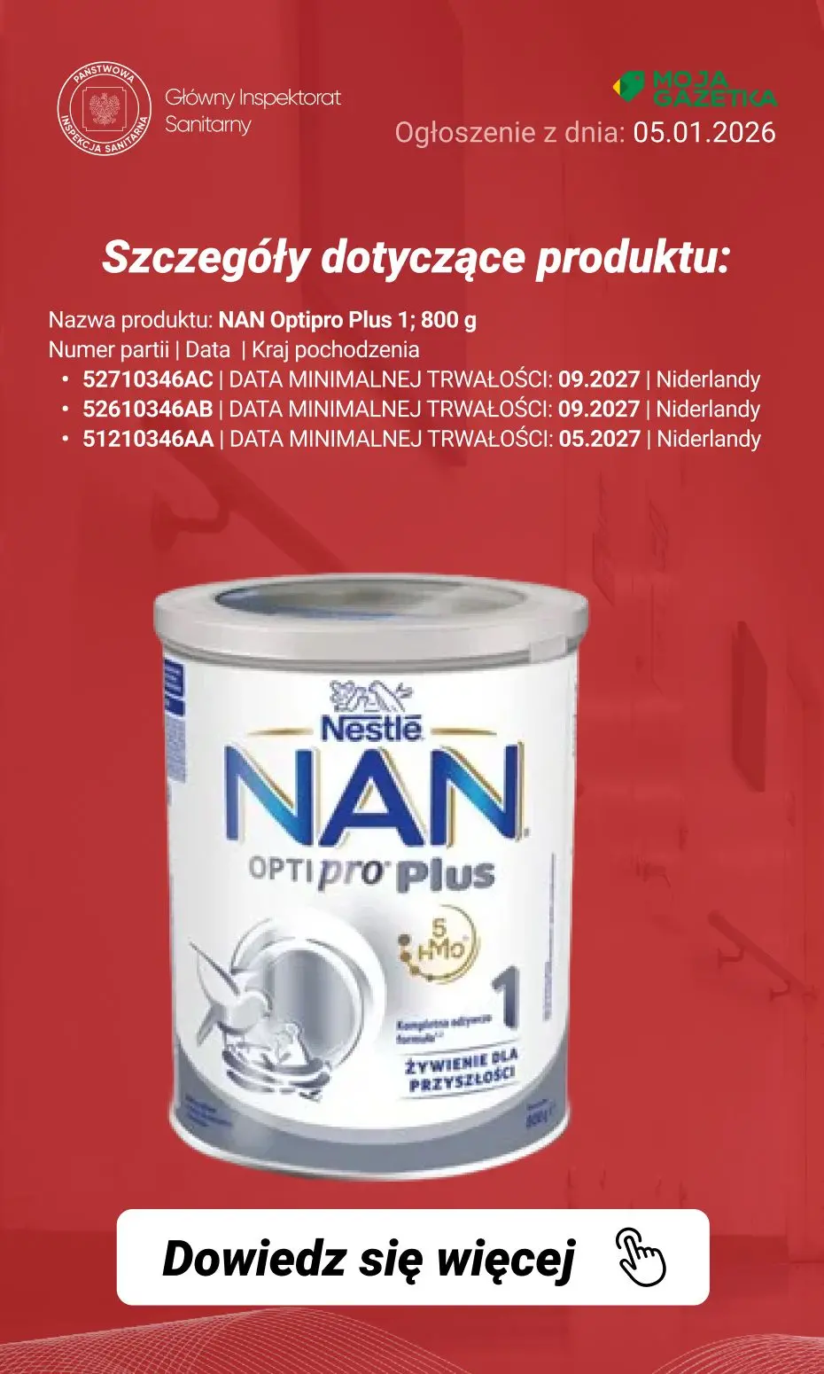 gazetka promocyjna Ostrzeżenia i alerty Ostrzeżenie publiczne dotyczące żywności: Dobrowolne wycofanie niektórych produktów do żywienia niemowląt - Strona 4