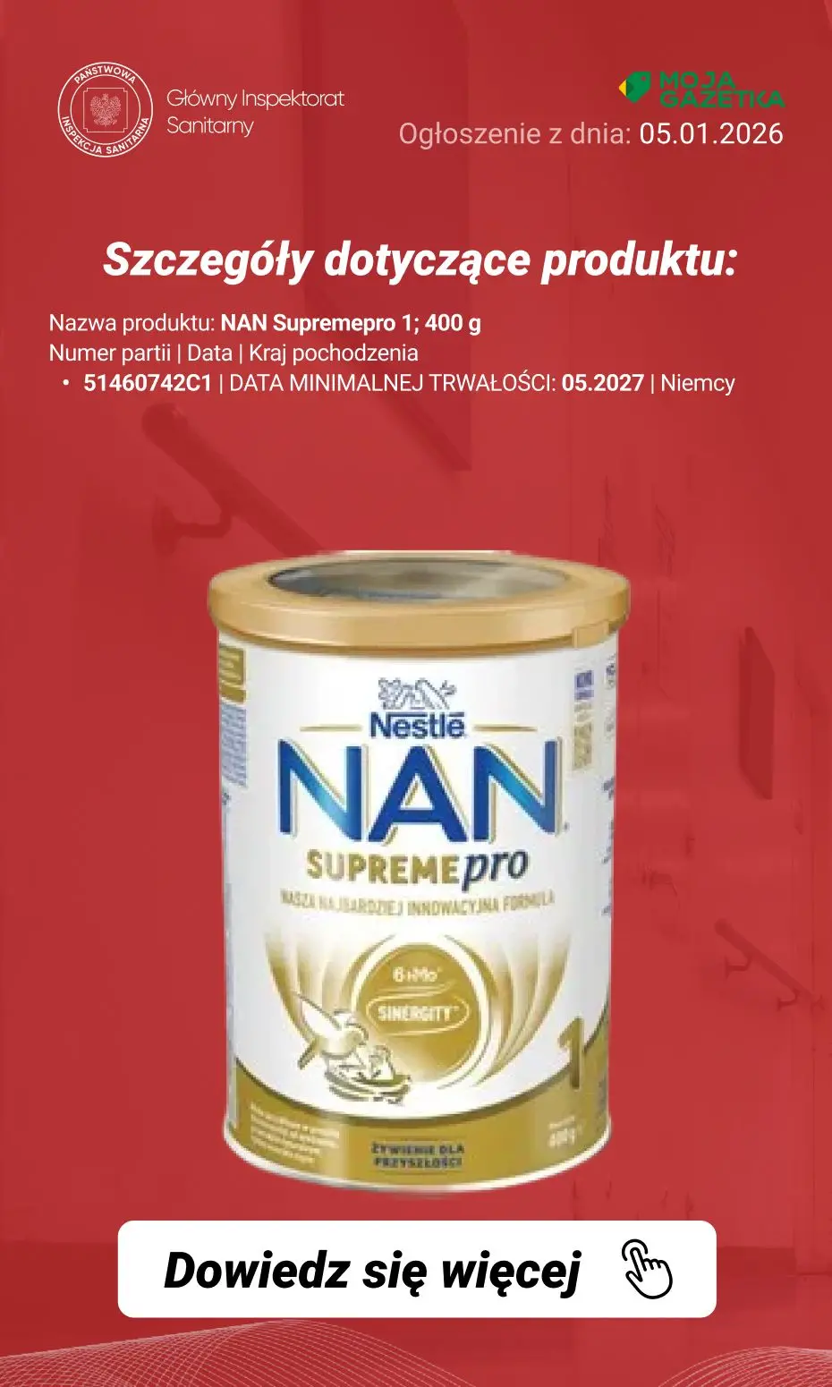 gazetka promocyjna Ostrzeżenia i alerty Ostrzeżenie publiczne dotyczące żywności: Dobrowolne wycofanie niektórych produktów do żywienia niemowląt - Strona 6