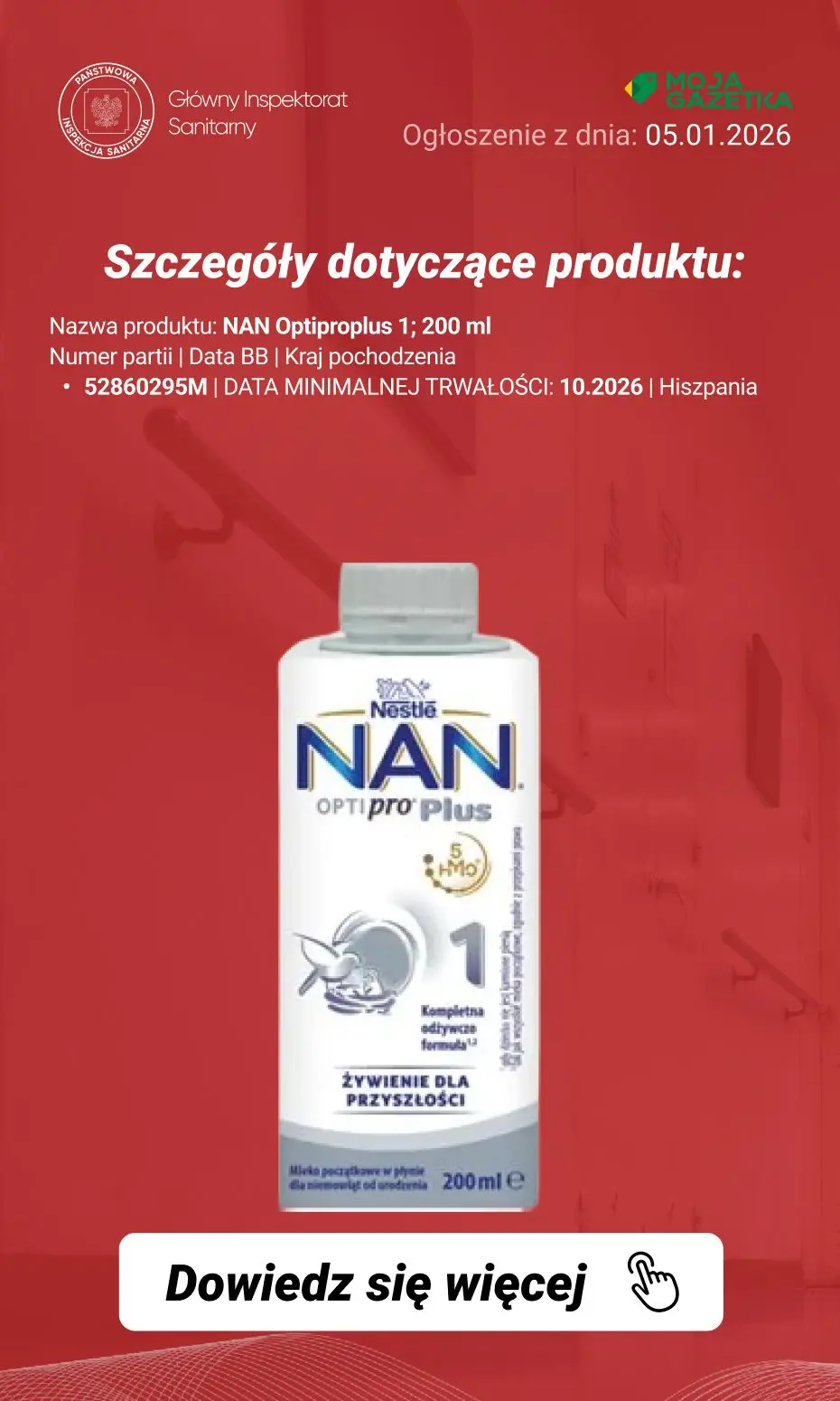 gazetka promocyjna Ostrzeżenia i alerty Ostrzeżenie publiczne dotyczące żywności: Dobrowolne wycofanie niektórych produktów do żywienia niemowląt - Strona 7