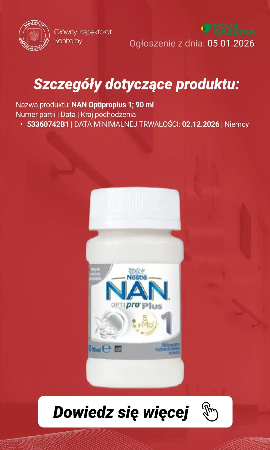gazetka promocyjna Ostrzeżenia i alerty Ostrzeżenie publiczne dotyczące żywności: Dobrowolne wycofanie niektórych produktów do żywienia niemowląt - Strona 8