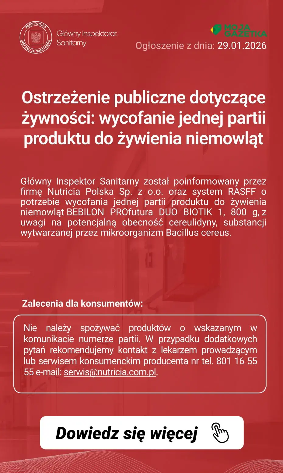 gazetka promocyjna Ostrzeżenia i alerty Ostrzeżenie publiczne dotyczące żywności: wycofanie jednej partii produktu do żywienia niemowląt - Strona 2