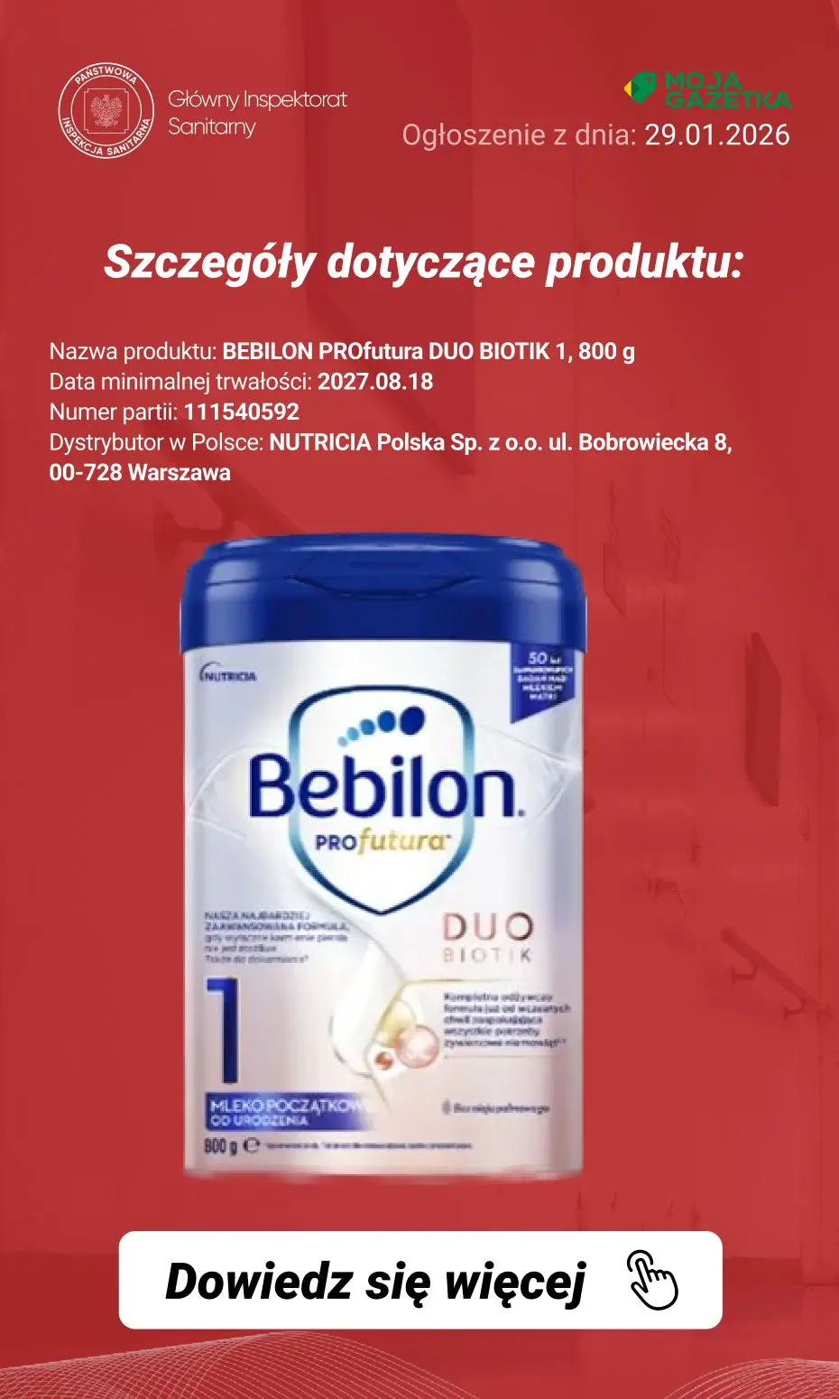 gazetka promocyjna Ostrzeżenia i alerty Ostrzeżenie publiczne dotyczące żywności: wycofanie jednej partii produktu do żywienia niemowląt - Strona 3