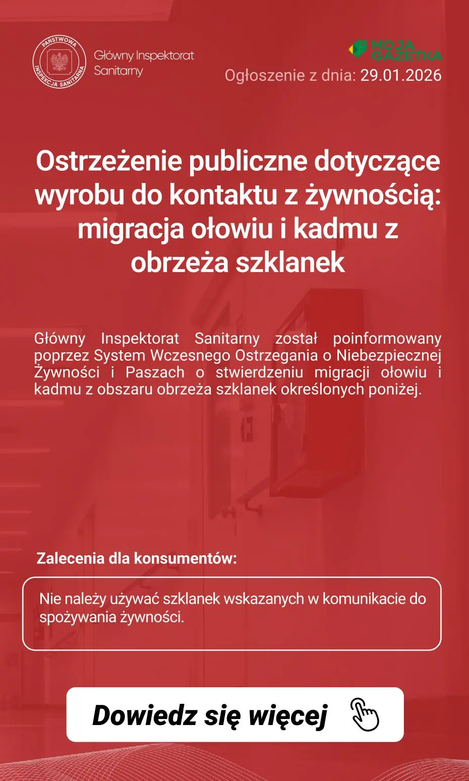 gazetka promocyjna Ostrzeżenia i alerty Ostrzeżenie publiczne dotyczące wyrobu do kontaktu z żywnością: migracja ołowiu i kadmu z obrzeża szklanek - Strona 2
