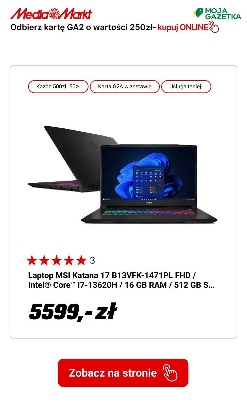 gazetka promocyjna Media Markt Przy zakupie Laptopa MSI karta G2A o wartości 250 PLN w zestawie - Strona 3