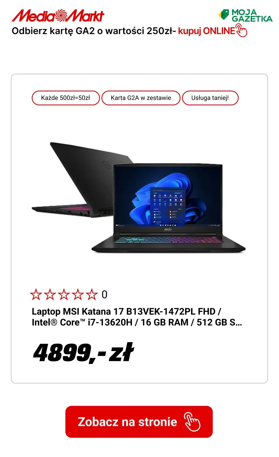 gazetka promocyjna Media Markt Przy zakupie Laptopa MSI karta G2A o wartości 250 PLN w zestawie - Strona 4