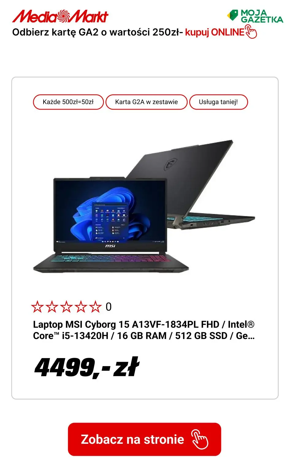 gazetka promocyjna Media Markt Przy zakupie Laptopa MSI karta G2A o wartości 250 PLN w zestawie - Strona 5