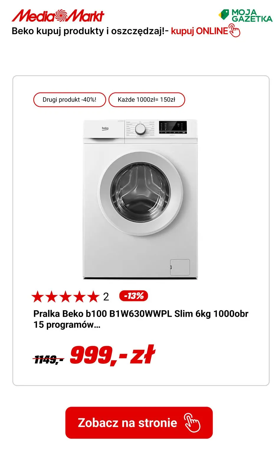 gazetka promocyjna Media Markt Kup dwa produkty Beko i oszczędź 40% ceny tańszego produktu! - Strona 5