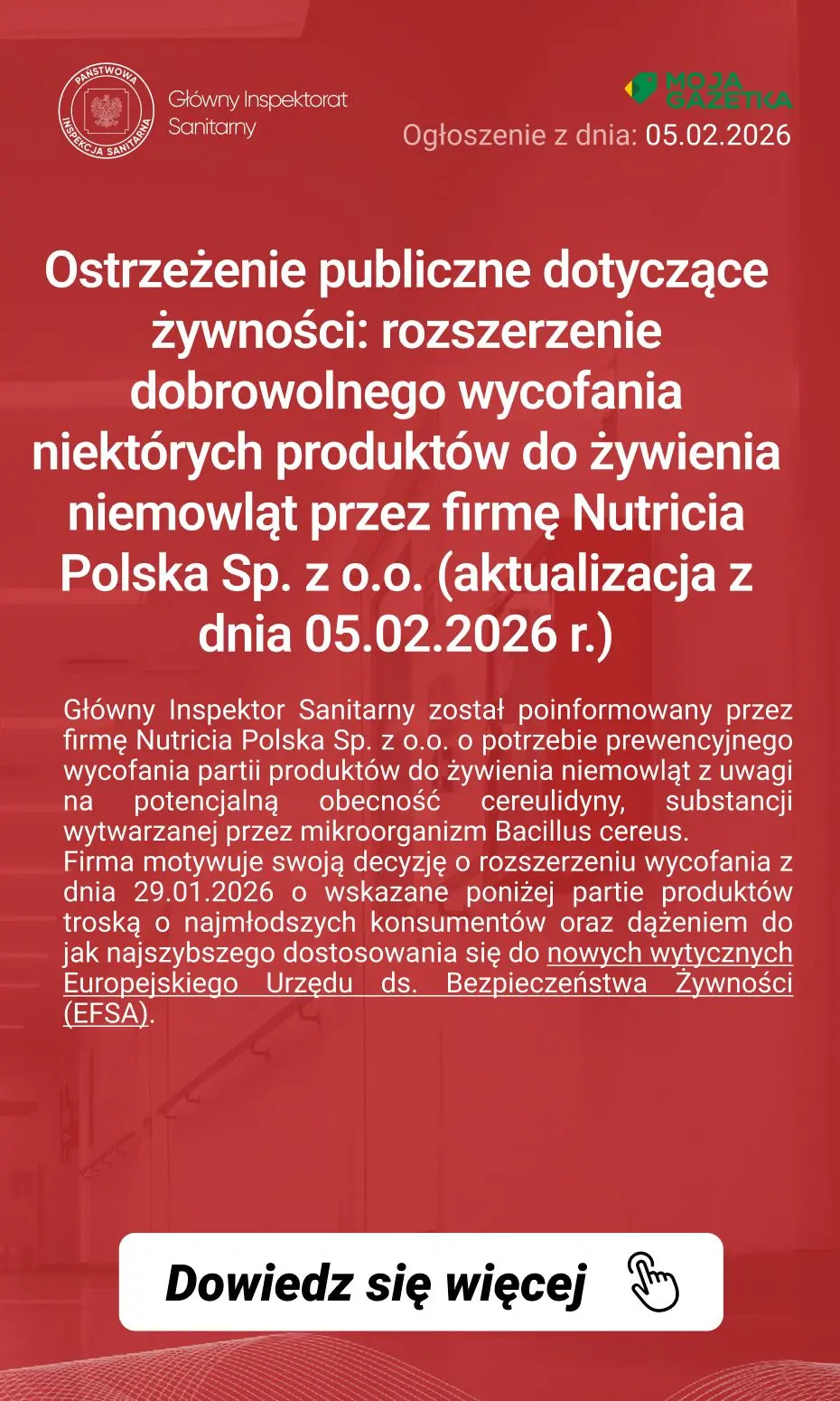 gazetka promocyjna Ostrzeżenia i alerty Ostrzeżenie publiczne dotyczące żywności: rozszerzenie dobrowolnego wycofania niektórych produktów do żywienia niemowląt przez firmę Nutricia Polska Sp. z o.o. (aktualizacja z dnia 05.02.2026 r.) - Strona 2