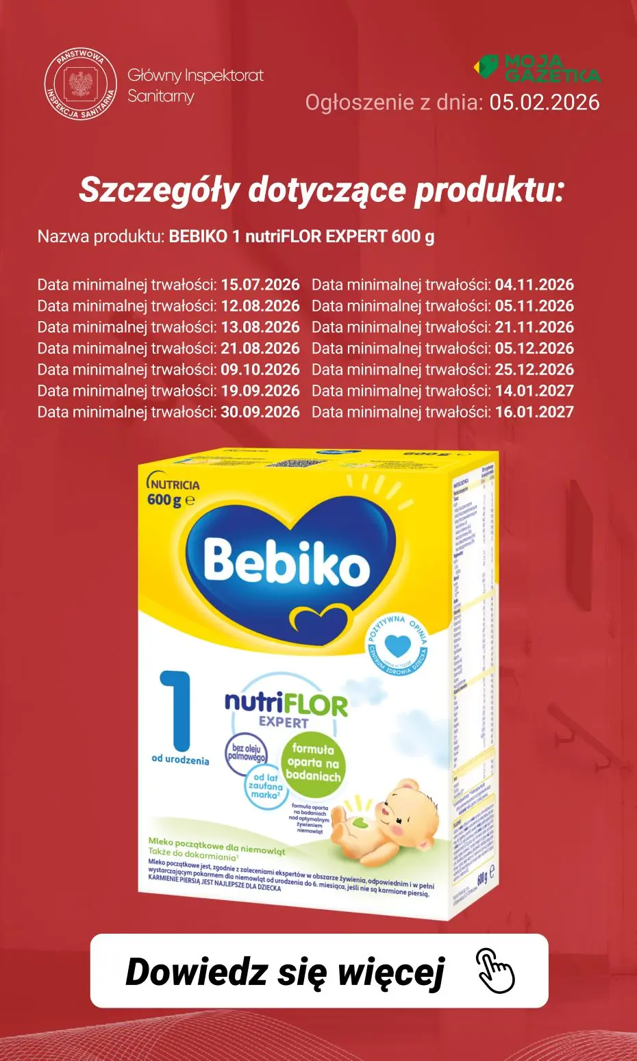 gazetka promocyjna Ostrzeżenia i alerty Ostrzeżenie publiczne dotyczące żywności: rozszerzenie dobrowolnego wycofania niektórych produktów do żywienia niemowląt przez firmę Nutricia Polska Sp. z o.o. (aktualizacja z dnia 05.02.2026 r.) - Strona 5