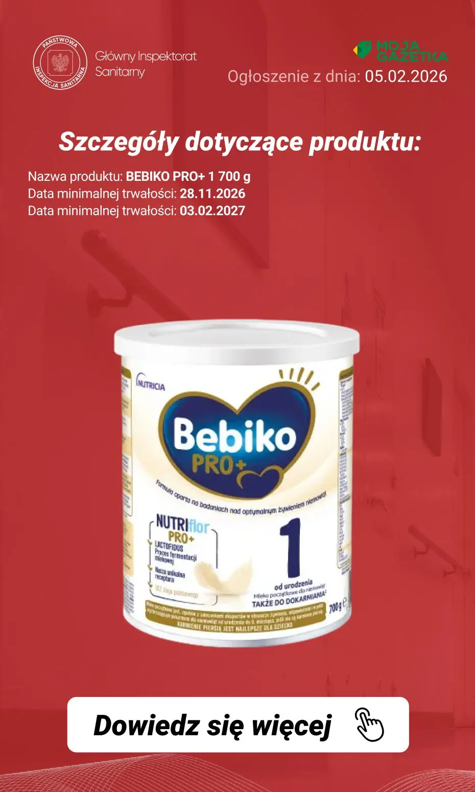 gazetka promocyjna Ostrzeżenia i alerty Ostrzeżenie publiczne dotyczące żywności: rozszerzenie dobrowolnego wycofania niektórych produktów do żywienia niemowląt przez firmę Nutricia Polska Sp. z o.o. (aktualizacja z dnia 05.02.2026 r.) - Strona 7