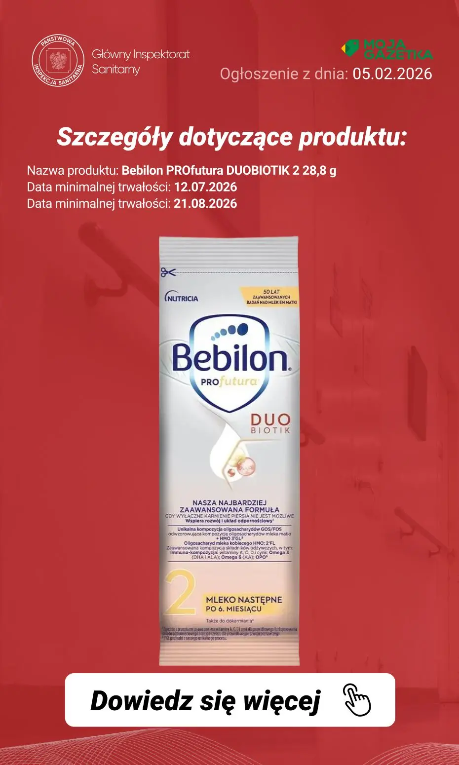 gazetka promocyjna Ostrzeżenia i alerty Ostrzeżenie publiczne dotyczące żywności: rozszerzenie dobrowolnego wycofania niektórych produktów do żywienia niemowląt przez firmę Nutricia Polska Sp. z o.o. (aktualizacja z dnia 05.02.2026 r.) - Strona 14