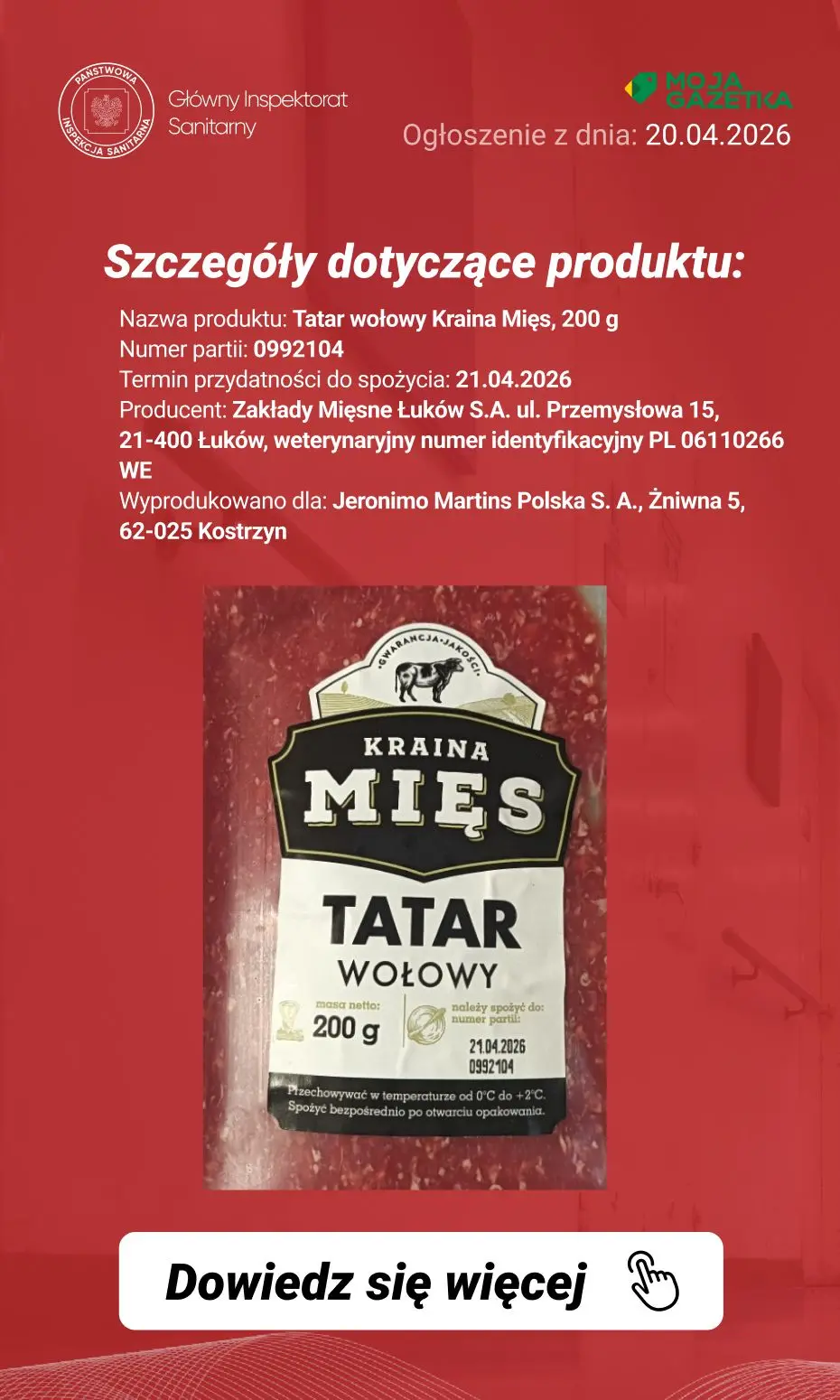 gazetka promocyjna Ostrzeżenia i alerty Ostrzeżenie publiczne dotyczące żywności: wykrycie bakterii Salmonella w tatarze wołowym - Strona 3
