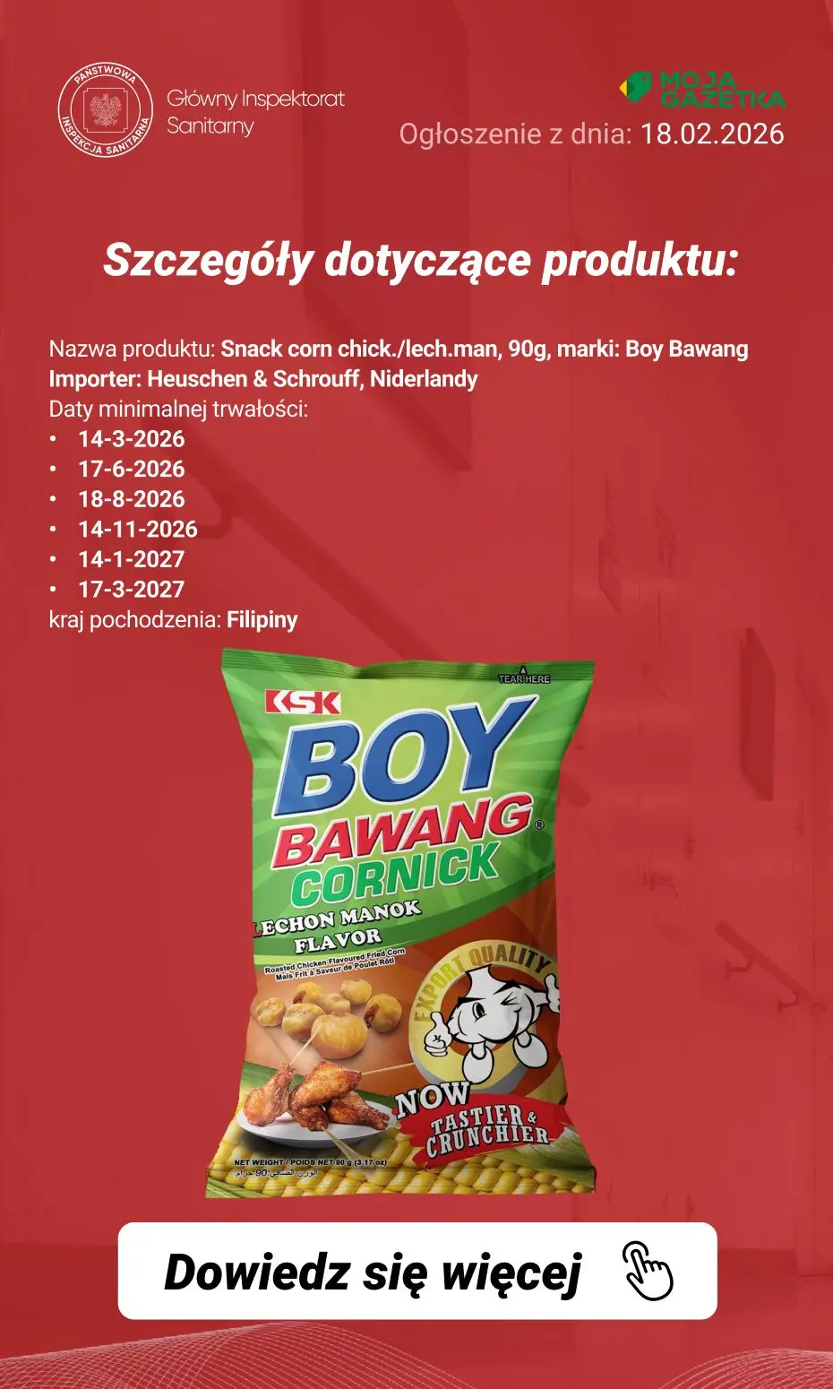 gazetka promocyjna Ostrzeżenia i alerty Ostrzeżenie publiczne dotyczące żywności: wycofanie określonych partii przekąsek kukurydzianych ze względu na obecność alergenu - pszenicy - Strona 3