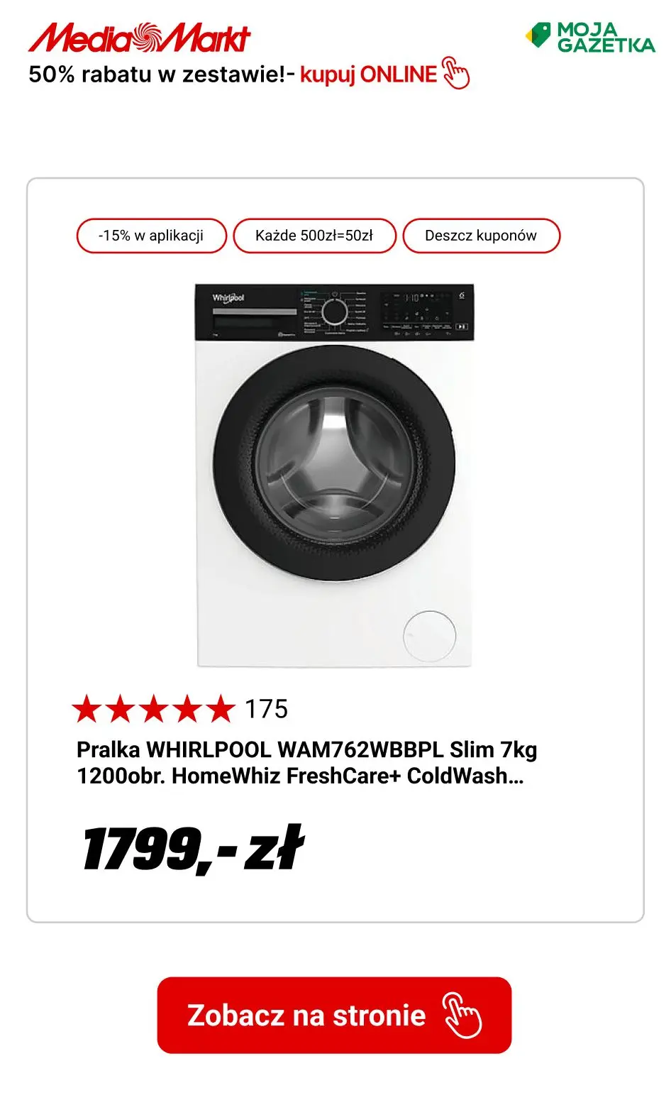 gazetka promocyjna Media Markt Suszarki kondensacyjne z pralką w zestawie taniej - rabat 50% na pralkę! - Strona 7