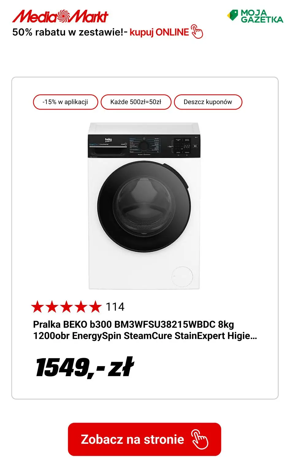 gazetka promocyjna Media Markt Suszarki kondensacyjne z pralką w zestawie taniej - rabat 50% na pralkę! - Strona 9