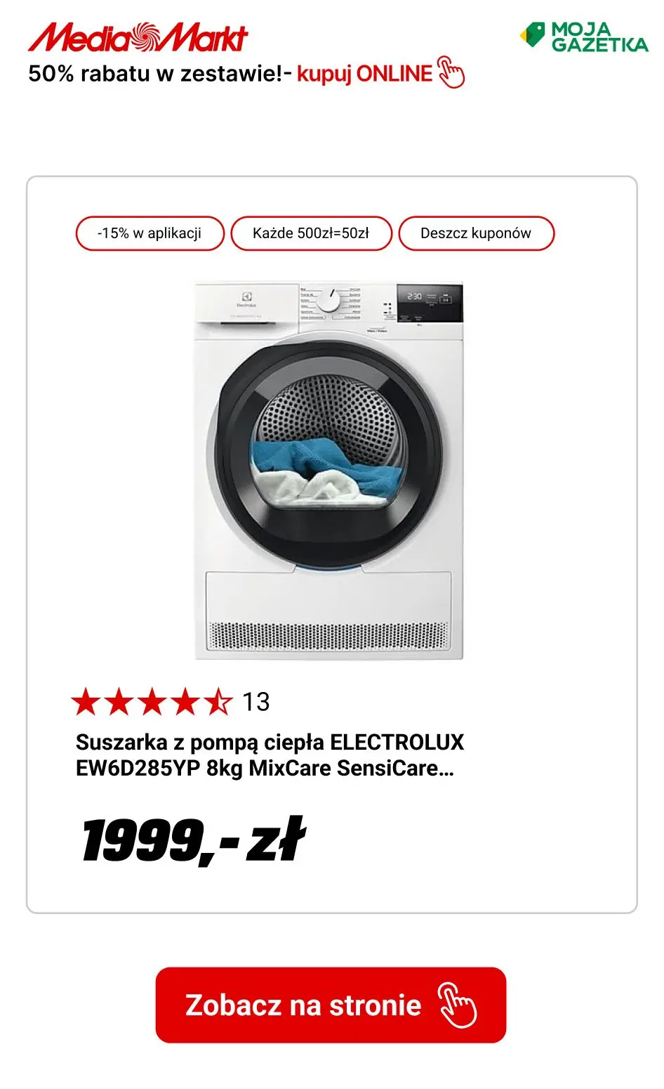 gazetka promocyjna Media Markt Suszarki kondensacyjne z pralką w zestawie taniej - rabat 50% na pralkę! - Strona 11