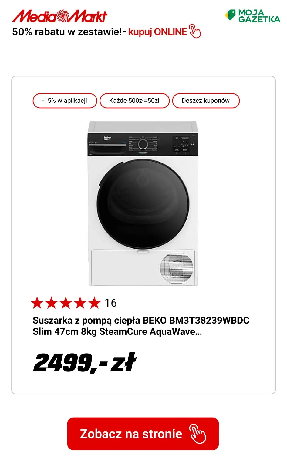 gazetka promocyjna Media Markt Suszarki kondensacyjne z pralką w zestawie taniej - rabat 50% na pralkę! - Strona 12