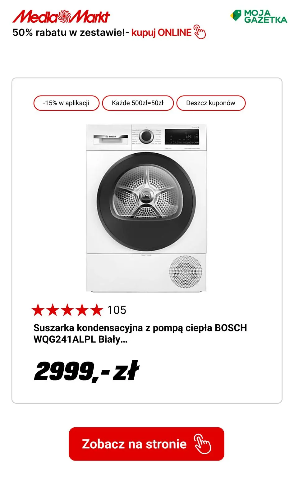 gazetka promocyjna Media Markt Suszarki kondensacyjne z pralką w zestawie taniej - rabat 50% na pralkę! - Strona 13