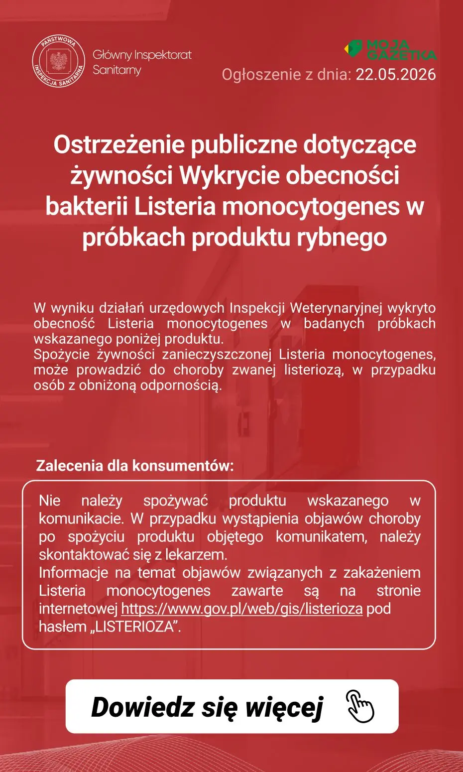 gazetka promocyjna Ostrzeżenia i alerty Ostrzeżenie publiczne dotyczące żywności Wykrycie obecności bakterii Listeria monocytogenes w próbkach produktu rybnego - Strona 2