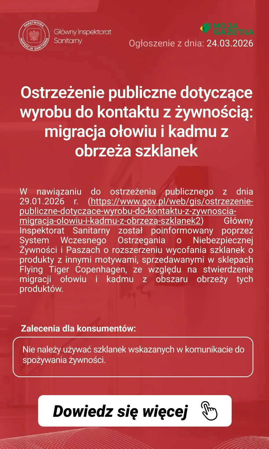 gazetka promocyjna Ostrzeżenia i alerty Ostrzeżenie publiczne dotyczące wyrobu do kontaktu z żywnością: migracja ołowiu i kadmu z obrzeża szklanek - Strona 2