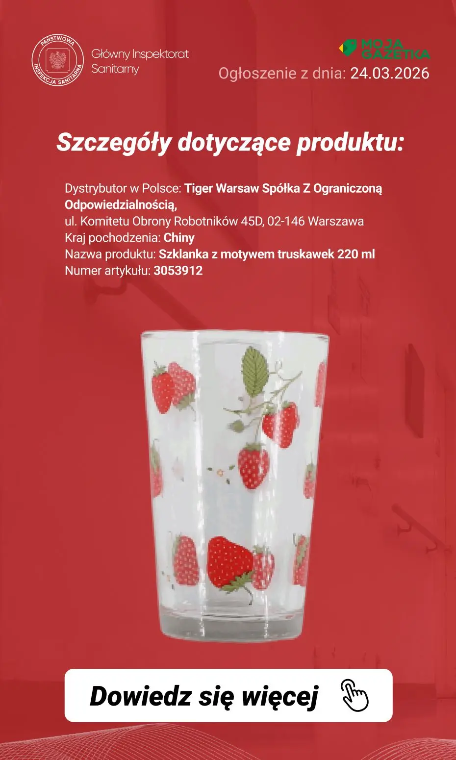 gazetka promocyjna Ostrzeżenia i alerty Ostrzeżenie publiczne dotyczące wyrobu do kontaktu z żywnością: migracja ołowiu i kadmu z obrzeża szklanek - Strona 6