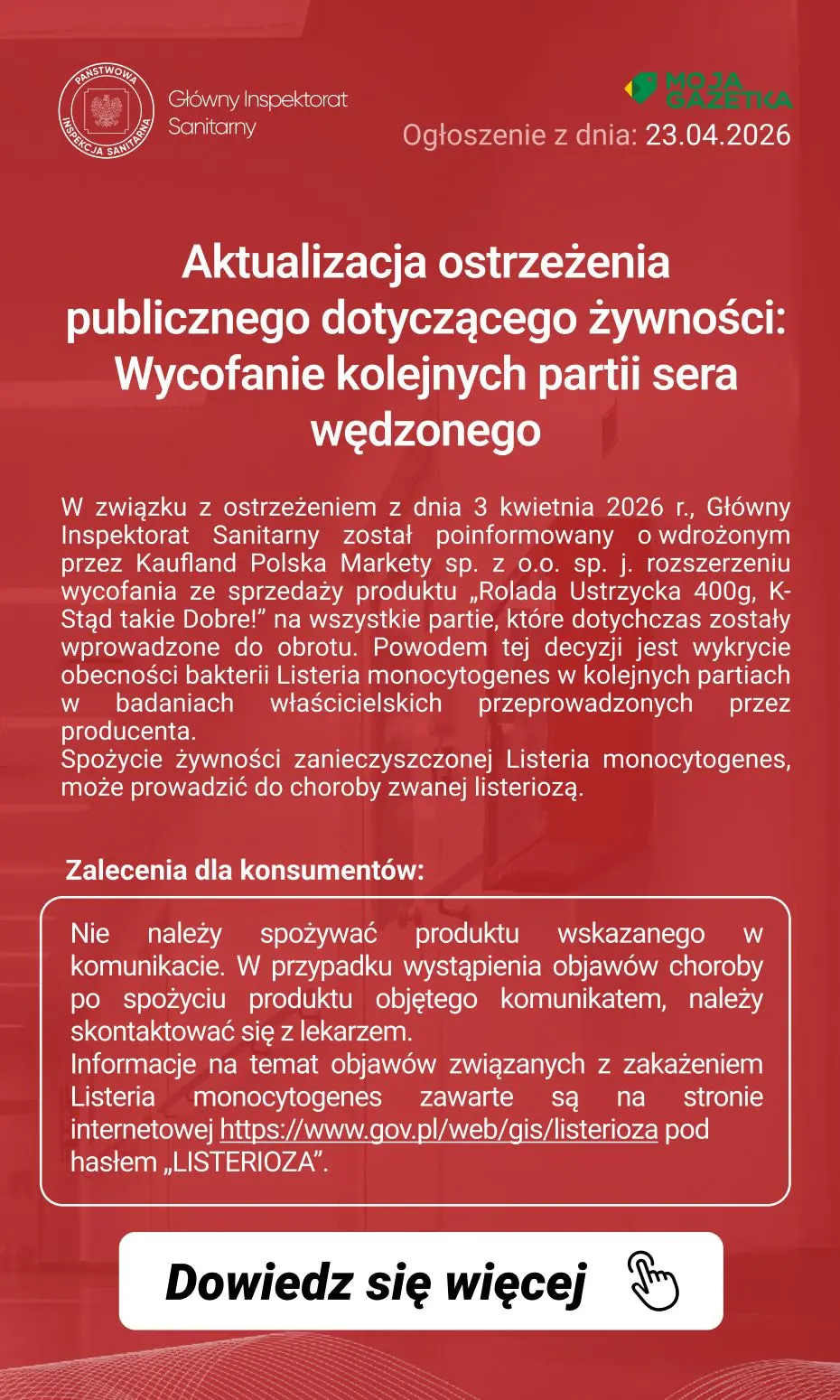 gazetka promocyjna Ostrzeżenia i alerty Aktualizacja ostrzeżenia publicznego dotyczącego żywności: Wycofanie kolejnych partii sera wędzonego - Strona 2