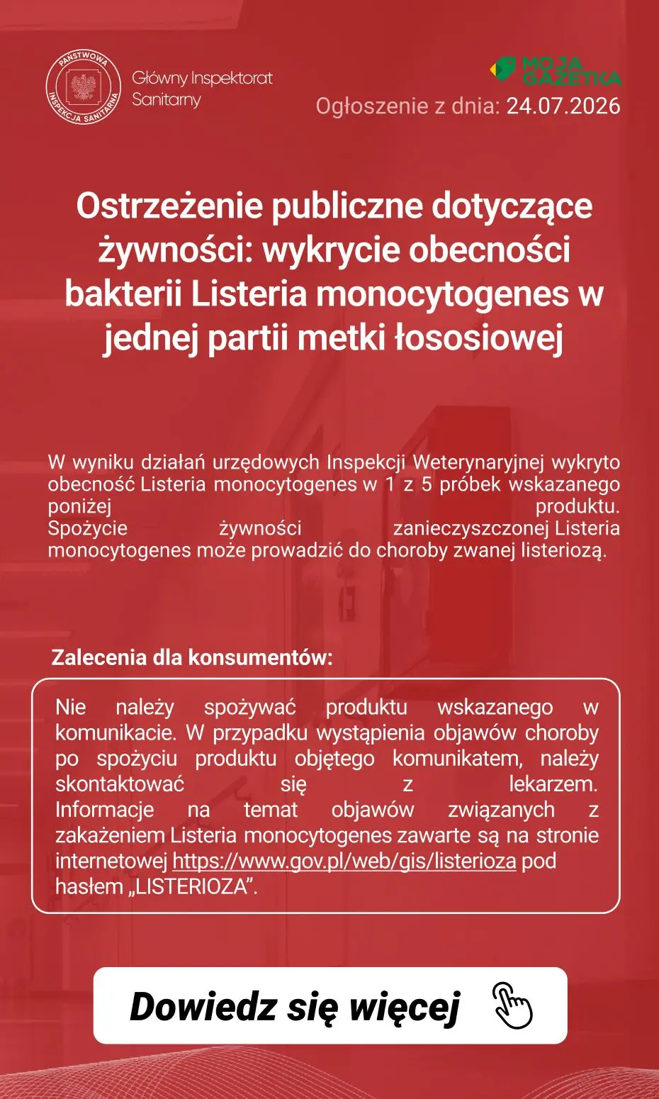 gazetka promocyjna Ostrzeżenia i alerty Ostrzeżenie publiczne dotyczące żywności: wykrycie obecności bakterii Listeria monocytogenes w jednej partii metki łososiowej - Strona 2