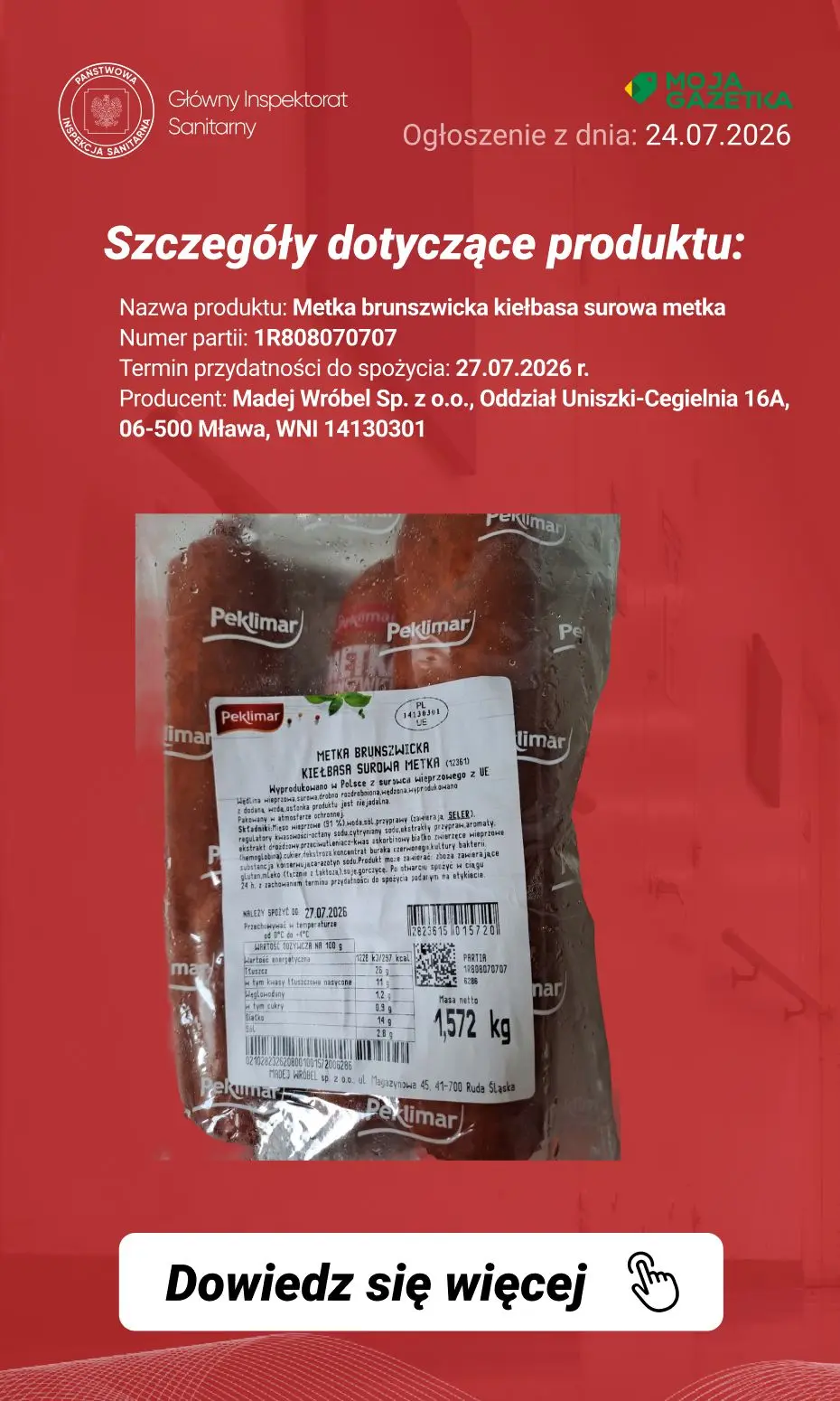 gazetka promocyjna Ostrzeżenia i alerty Ostrzeżenie publiczne dotyczące żywności: wykrycie obecności bakterii Listeria monocytogenes w jednej partii metki brunszwickiej - Strona 3