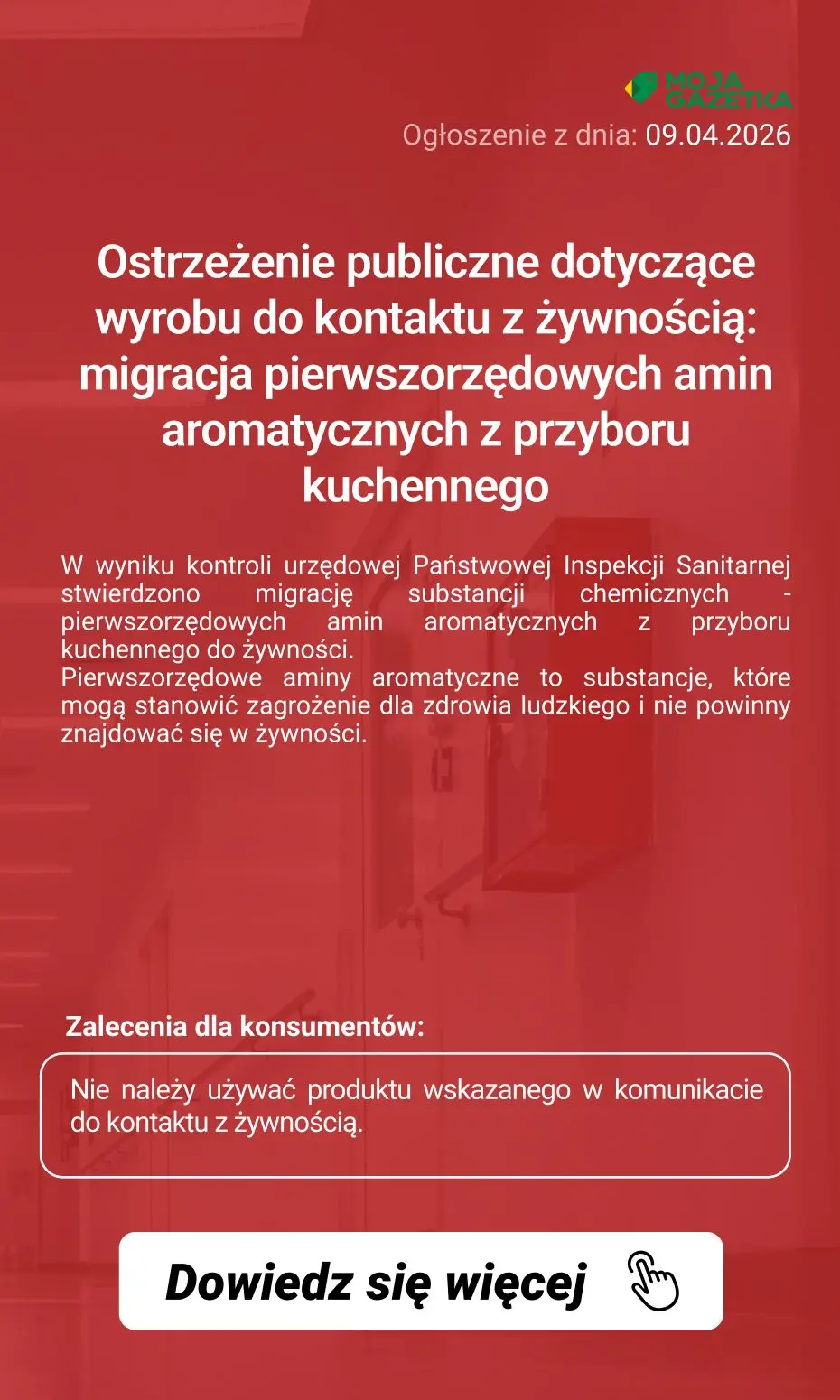 gazetka promocyjna Ostrzeżenia i alerty Ostrzeżenie publiczne dotyczące wyrobu do kontaktu z żywnością: migracja pierwszorzędowych amin aromatycznych z przyboru kuchennego - Strona 2