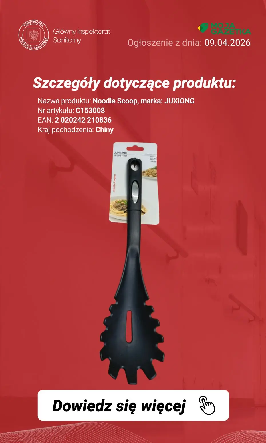 gazetka promocyjna Ostrzeżenia i alerty Ostrzeżenie publiczne dotyczące wyrobu do kontaktu z żywnością: migracja pierwszorzędowych amin aromatycznych z przyboru kuchennego - Strona 3