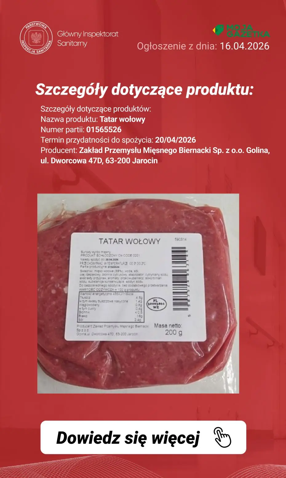 gazetka promocyjna Ostrzeżenia i alerty Ostrzeżenie publiczne dotyczące żywności: wykrycie obecności bakterii Listeria monocytogenes w partii tatara wołowego - Strona 3