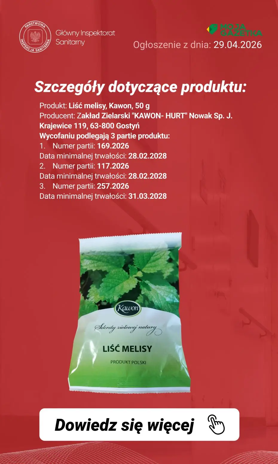 gazetka promocyjna Ostrzeżenia i alerty Ostrzeżenie publiczne dotyczące żywności: wykrycie obecności bakterii Salmonella spp. w jednej partii liści melisy - Strona 3
