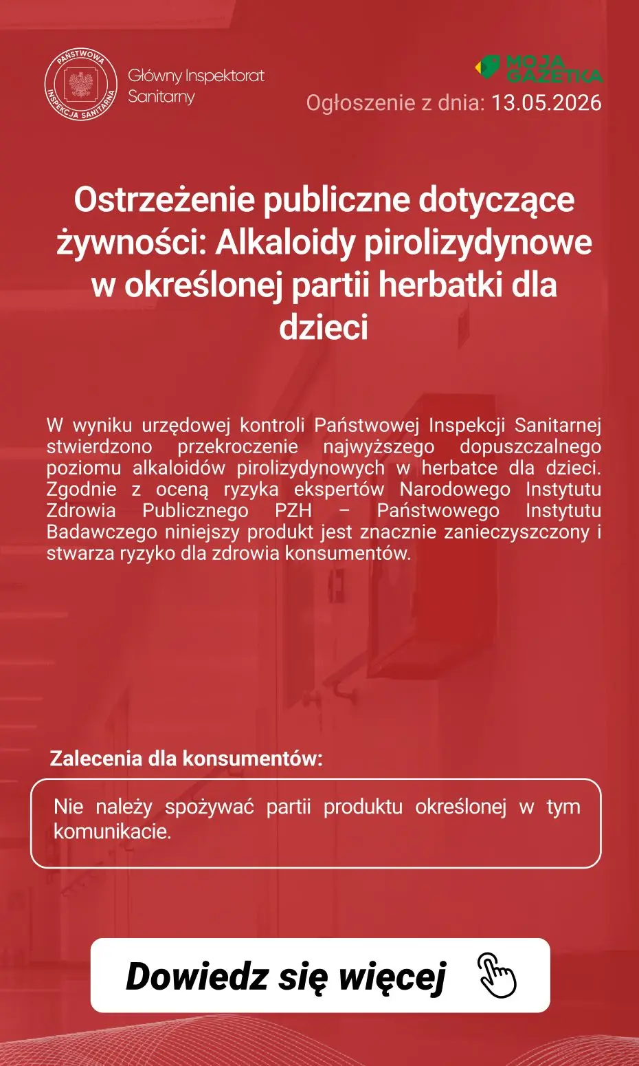 gazetka promocyjna Ostrzeżenia i alerty Ostrzeżenie publiczne dotyczące żywności: Alkaloidy pirolizydynowe w określonej partii herbatki dla dzieci - Strona 2
