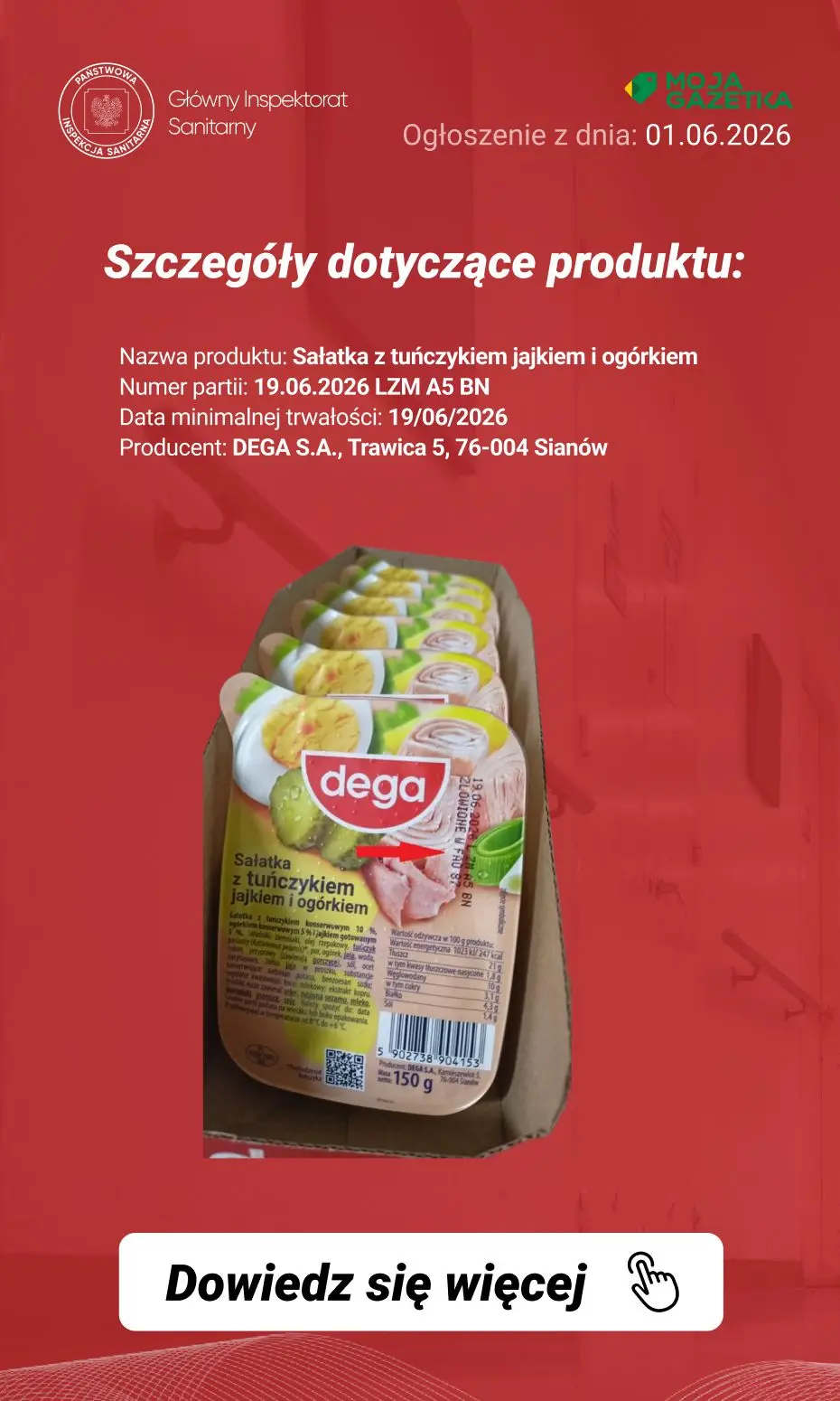 gazetka promocyjna Ostrzeżenia i alerty Ostrzeżenie publiczne dotyczące żywności: wykrycie obecności bakterii Listeria monocytogenes w jednej partii Sałatki z tuńczykiem jajkiem i ogórkiem - Strona 3