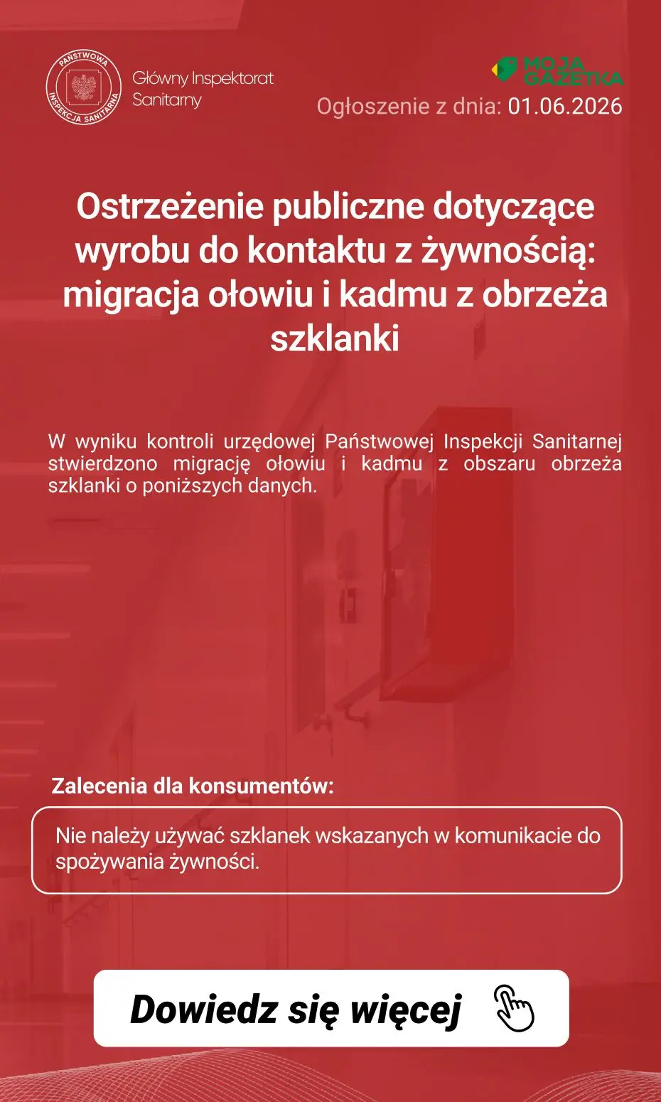 gazetka promocyjna Ostrzeżenia i alerty Ostrzeżenie publiczne dotyczące wyrobu do kontaktu z żywnością: migracja ołowiu i kadmu z obrzeża szklanki - Strona 2
