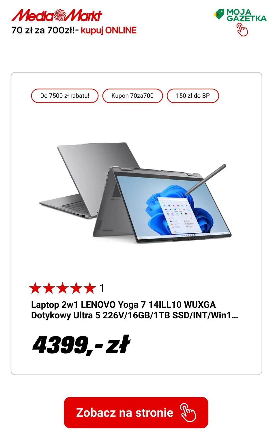 gazetka promocyjna Media Markt Tylko w apce! Zaloguj się do myMediaMarkt i za każde wydane 700 zł otrzymasz kupon 70 zł! - Strona 7