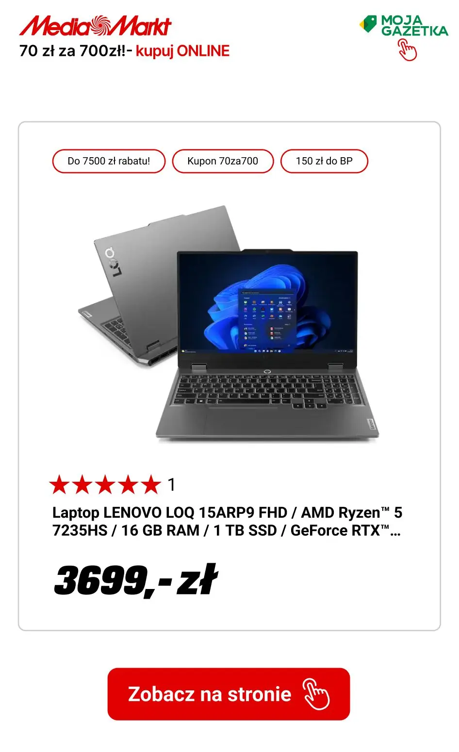 gazetka promocyjna Media Markt Tylko w apce! Zaloguj się do myMediaMarkt i za każde wydane 700 zł otrzymasz kupon 70 zł! - Strona 9