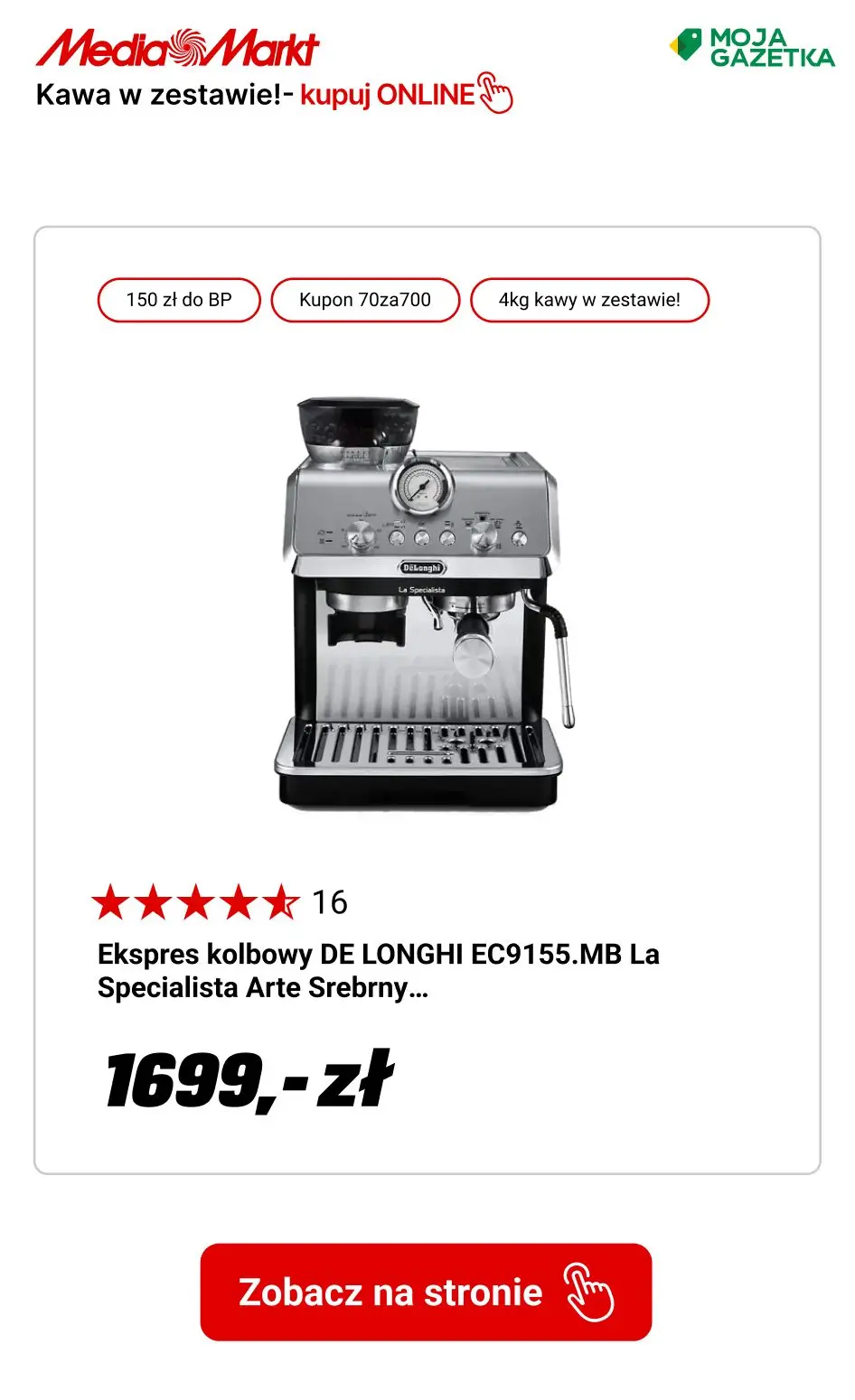gazetka promocyjna Media Markt Ekspres automatyczny + 4 kg kawy i ekspres kolbowy + 2 kg kawy Eduscho Family Classic Coffee w zestawie! - Strona 12