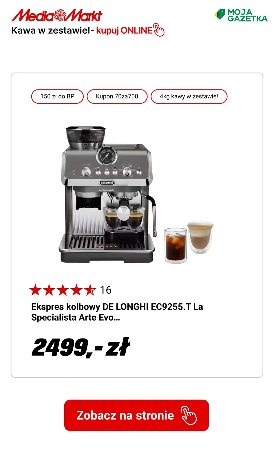 gazetka promocyjna Media Markt Ekspres automatyczny + 4 kg kawy i ekspres kolbowy + 2 kg kawy Eduscho Family Classic Coffee w zestawie! - Strona 13