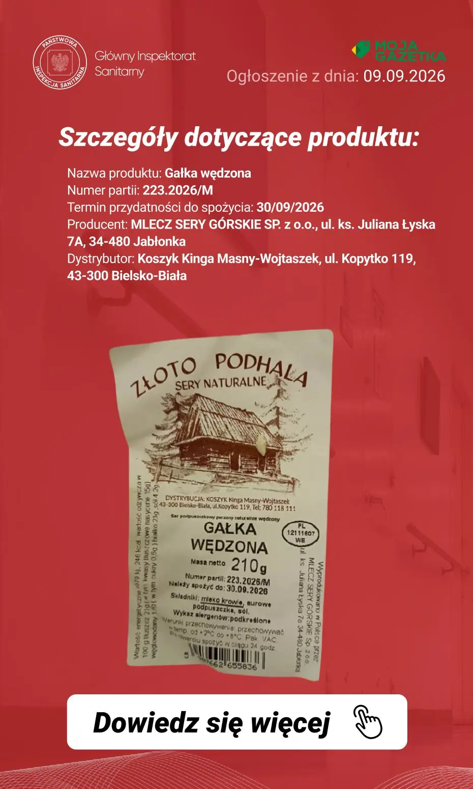 gazetka promocyjna Ostrzeżenia i alerty Ostrzeżenie publiczne dotyczące żywności: wykrycie obecności bakterii Listeria monocytogenes w jednej partii sera podpuszczkowego - Strona 3
